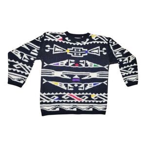 VINTAGE STERLING HARRIS Women's Black White Long Sleeve Knit Geometric Pullover